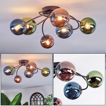 Chehalis Plafonnier, Boule lumineuse Bleu, Vert, Cuivré, 6 lumières Chehalis Plafonnier, Boule lumineuse Bleu, Vert, Cuivré, 6 lumières