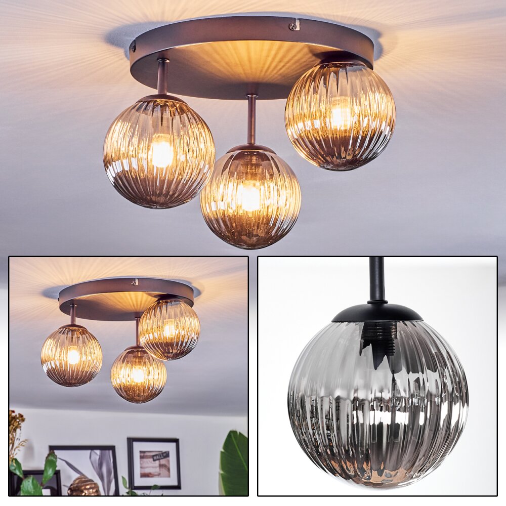 Chehalis Plafonnier, Boule lumineuse Fumé, 3 lumières main product photo
