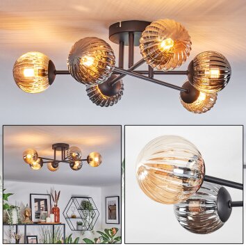 Chehalis Plafonnier, Boule lumineuse 55 cm Ambre, Fumé, 6 lumières