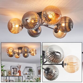 Chehalis Plafonnier, Boule lumineuse 62 cm Ambre, Fumé, 6 lumières