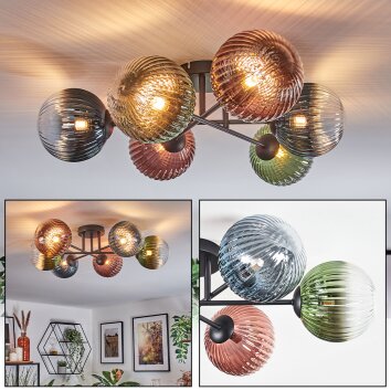 Chehalis Plafonnier, Boule lumineuse 62 cm Bleu, Vert, Clair, Cuivré, 6 lumières