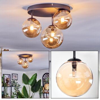 Chehalis Plafonnier, Boule lumineuse 30 cm Ambre, 3 lumières