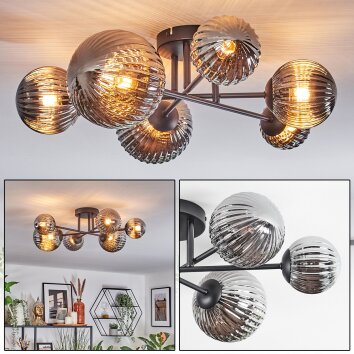 Chehalis Plafonnier, Boule lumineuse 62 cm Fumé, 6 lumières
