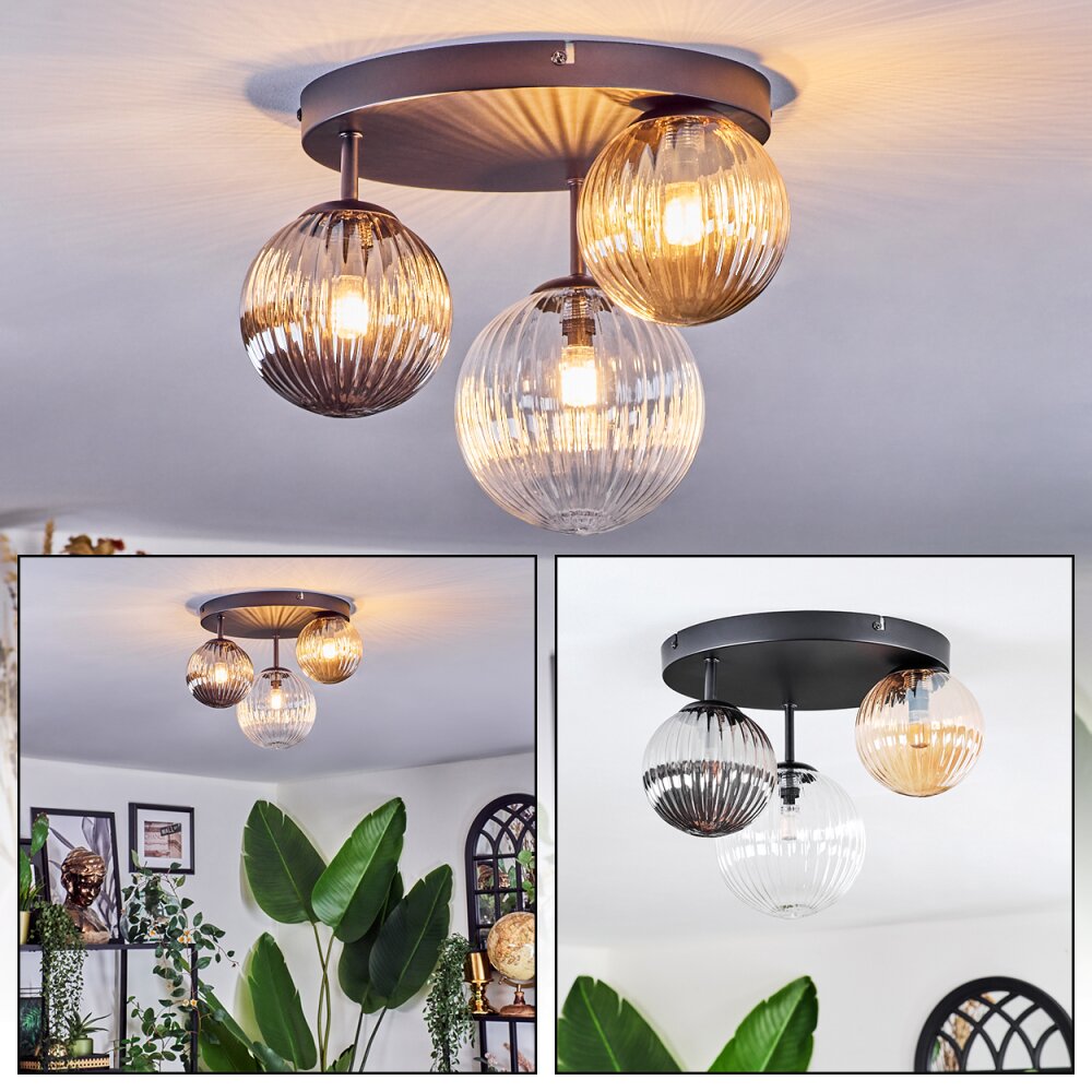 Chehalis Plafonnier, Boule lumineuse 30 cm Ambre, Clair, Fumé, 3 lumières main product photo