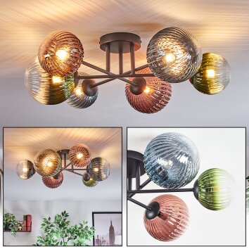 Chehalis Plafonnier, Boule lumineuse 60 cm Bleu, Vert, Clair, Cuivré, 6 lumières