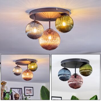 Chehalis Plafonnier, Boule lumineuse 30 cm Bleu, Vert, Cuivré, 3 lumières