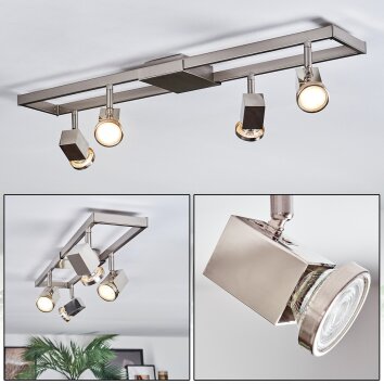 Danil Plafonnier, Spot de plafond LED Nickel mat, 4 lumières