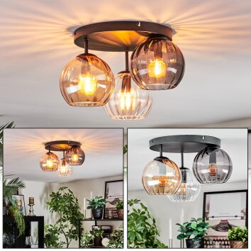 Koyoto Plafonnier, Boule lumineuse 30 cm Ambre, Clair, Fumé, 3 lumières