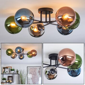 Gastor Plafonnier, Boule lumineuse 62 cm Bleu, Chrome, Vert, Cuivré, Fumé, 6 lumières