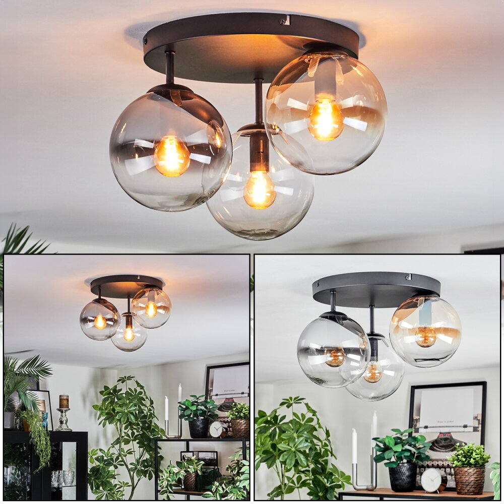 Gastor Plafonnier, Boule lumineuse Ambre, Clair, Fumé, 3 lumières main product photo