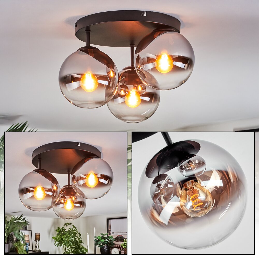 Gastor Plafonnier, Boule lumineuse Chrome, Clair, Fumé, 3 lumières main product photo
