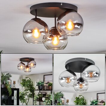 Koyoto Plafonnier, Boule lumineuse Chrome, Clair, Fumé, 3 lumières