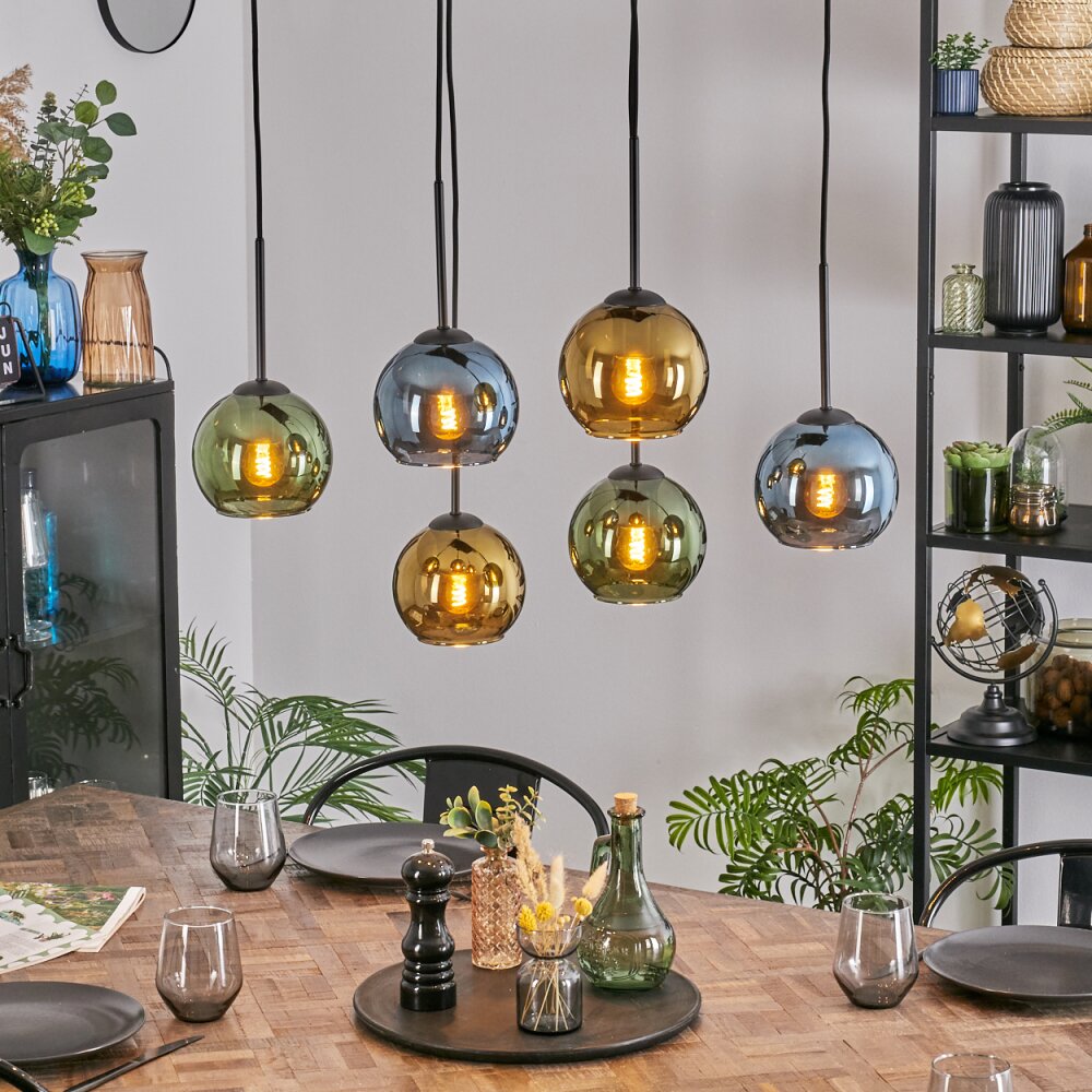 Koyoto Suspension, Boule lumineuse, Suspension Bleu, Or, Vert, 6 lumières main product photo