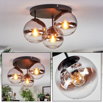 Gastor Plafonnier, Boule lumineuse Chrome, Clair, Fumé, 3 lumières