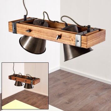 Suspension Oksbol Bois foncé, Noir, 2 lumières Suspension Oksbol Bois foncé, Noir, 2 lumières