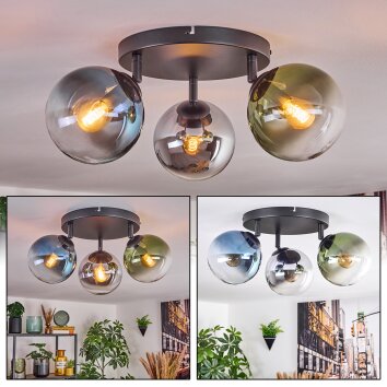 Gastor Plafonnier, Boule lumineuse Bleu, Chrome, Vert, Clair, Fumé, 3 lumières