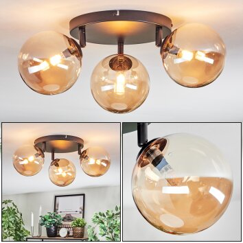 Chehalis Plafonnier, Boule lumineuse Ambre, 3 lumières