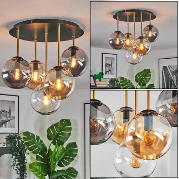 Gastor Plafonnier, Boule lumineuse Laiton, Noir, 5 lumières