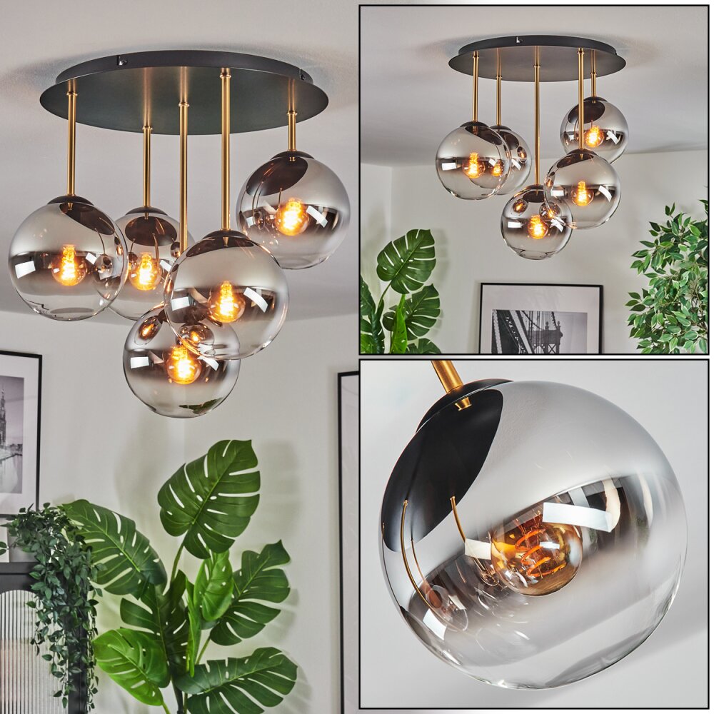 Gastor Plafonnier, Boule lumineuse Laiton, Noir, 5 lumières main product photo