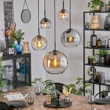 Koyoto Suspension, Boule lumineuse, Suspension Ambre, Clair, Fumé, 5 lumières