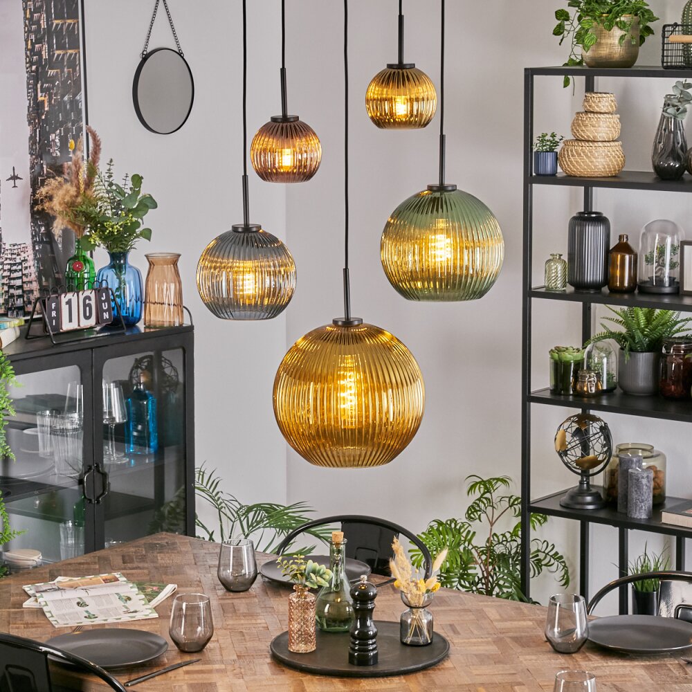 Koyoto Suspension, Boule lumineuse, Suspension Bleu, Or, Vert, Cuivré, 5 lumières main product photo