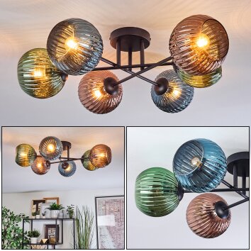 Koyoto Plafonnier, Boule lumineuse 59 cm Bleu, Vert, Cuivré, 6 lumières