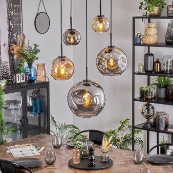 Ripoll Suspension, Boule lumineuse, Suspension Ambre, Fumé, 5 lumières