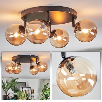 Chehalis Plafonnier, Boule lumineuse Ambre, 4 lumières