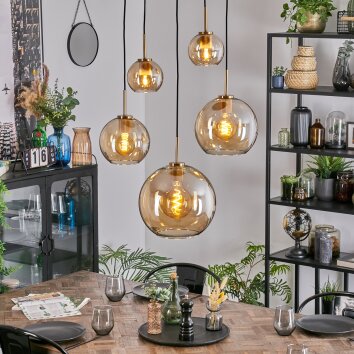 Koyoto Suspension, Boule lumineuse, Suspension Or, Noir, 5 lumières