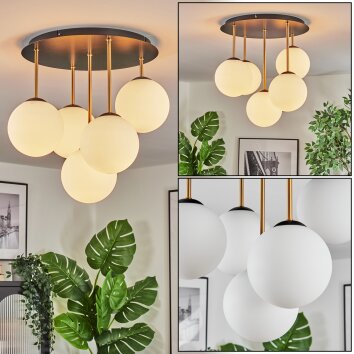 Gastor Plafonnier, Boule lumineuse Laiton, Noir, 5 lumières