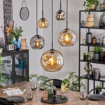 Ripoll Suspension, Boule lumineuse, Suspension Ambre, Fumé, 5 lumières