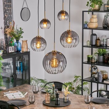 Koyoto Suspension, Boule lumineuse, Suspension Or, Noir, 5 lumières