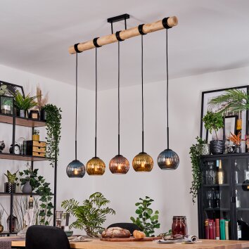 Koyoto Suspension, Boule lumineuse, Suspension Écru, Noir, 5 lumières