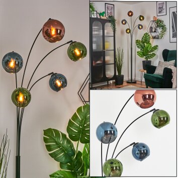Koyoto Boule lumineuse, Lampadaire Bleu, Vert, Cuivré, 5 lumières