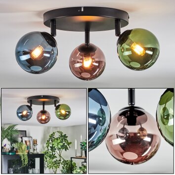 Chehalis Plafonnier, Boule lumineuse 44 cm Bleu, Vert, Cuivré, 3 lumières