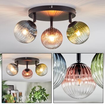 Chehalis Plafonnier, Boule lumineuse Bleu, Vert, Clair, Cuivré, 3 lumières