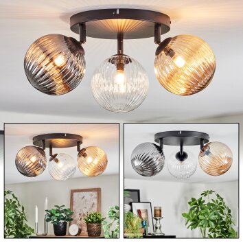 Chehalis Plafonnier, Boule lumineuse 25 cm Ambre, Clair, Fumé, 3 lumières