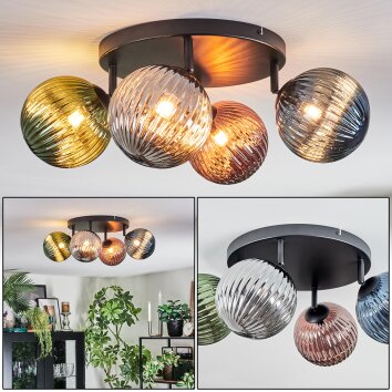 Chehalis Plafonnier, Boule lumineuse Bleu, Vert, Cuivré, Fumé, 4 lumières