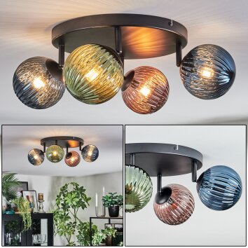 Chehalis Plafonnier, Boule lumineuse Bleu, Vert, Cuivré, 4 lumières