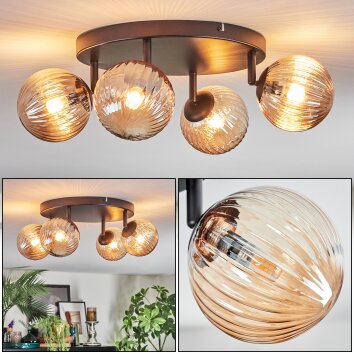 Chehalis Plafonnier, Boule lumineuse Ambre, 4 lumières