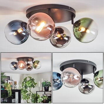 Chehalis Plafonnier, Boule lumineuse Bleu, Chrome, Vert, Clair, Cuivré, Fumé, 4 lumières
