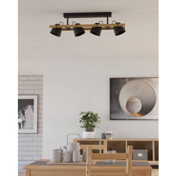 HORNWOOD-Z Plafonnier, Applique murale Luminaires Eglo LED Brun, Noir, 4 lumières, Changeur de couleurs