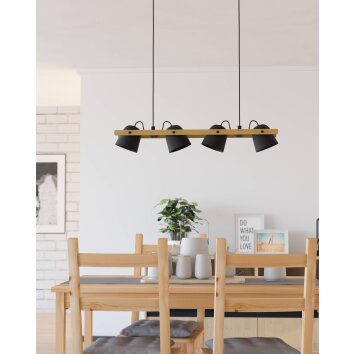 HORNWOOD-Z Suspension Luminaires Eglo LED Brun, Noir, 4 lumières, Changeur de couleurs