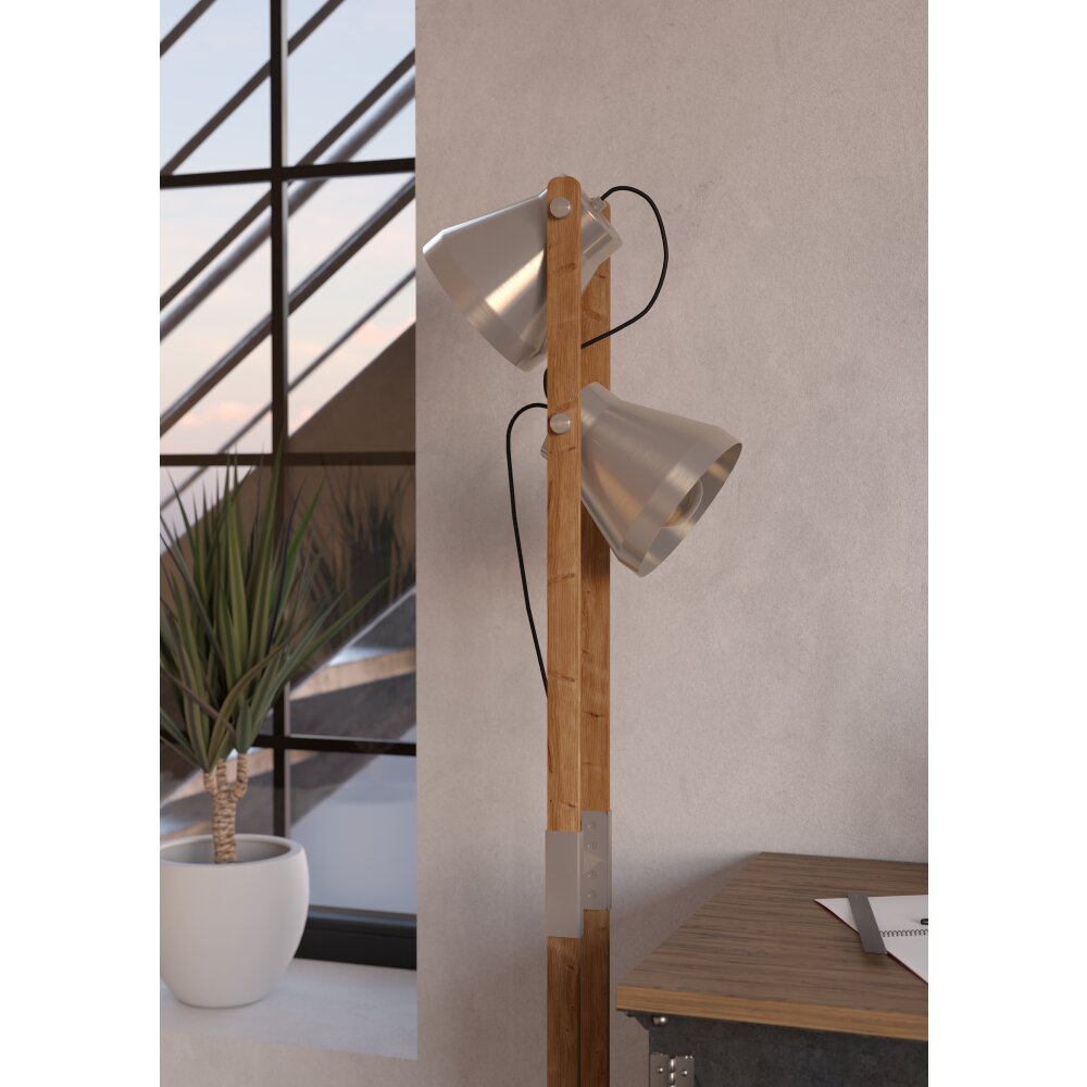 CAWTON Lampadaire Luminaires Eglo Brun, Acier brossé, 2 lumières main product photo