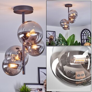 Chehalis Plafonnier, Boule lumineuse 33 cm Fumé, 4 lumières