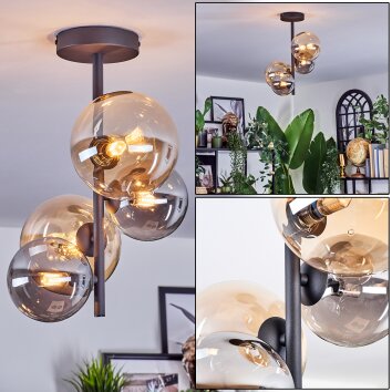 Chehalis Plafonnier, Boule lumineuse 33 cm Ambre, Fumé, 4 lumières