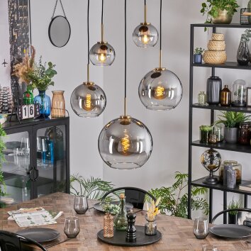 Koyoto Suspension, Boule lumineuse, Suspension Or, Noir, 5 lumières
