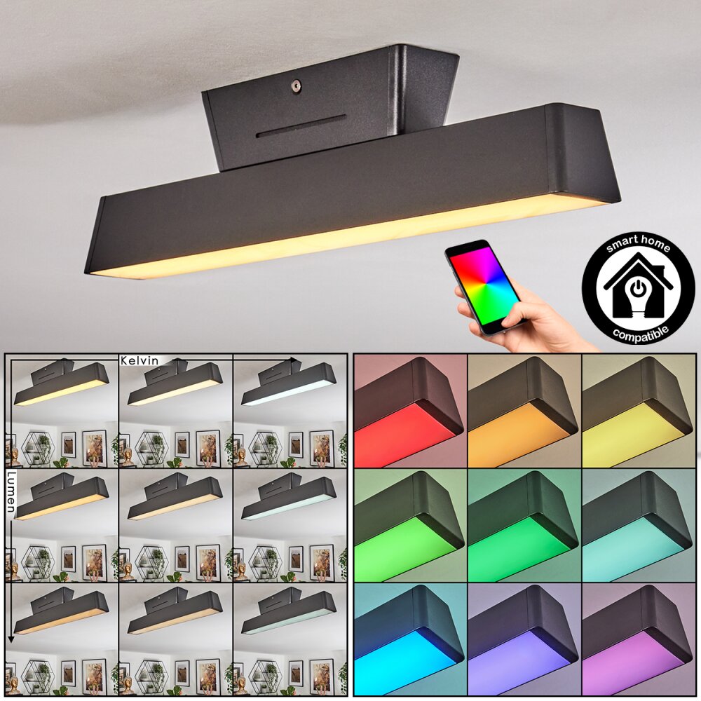 Tarin Plafonnier LED Noir, 1 lumière, Changeur de couleurs main product photo