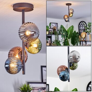 Chehalis Plafonnier, Boule lumineuse Bleu, Vert, Cuivré, Fumé, 4 lumières