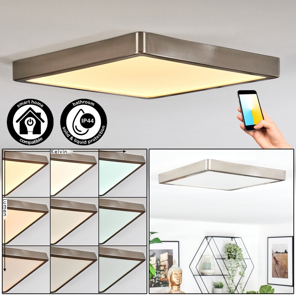 Finsrud Luminaire de salle de bain, Plafonnier, Panel LED Nickel mat, 1 lumière main product photo